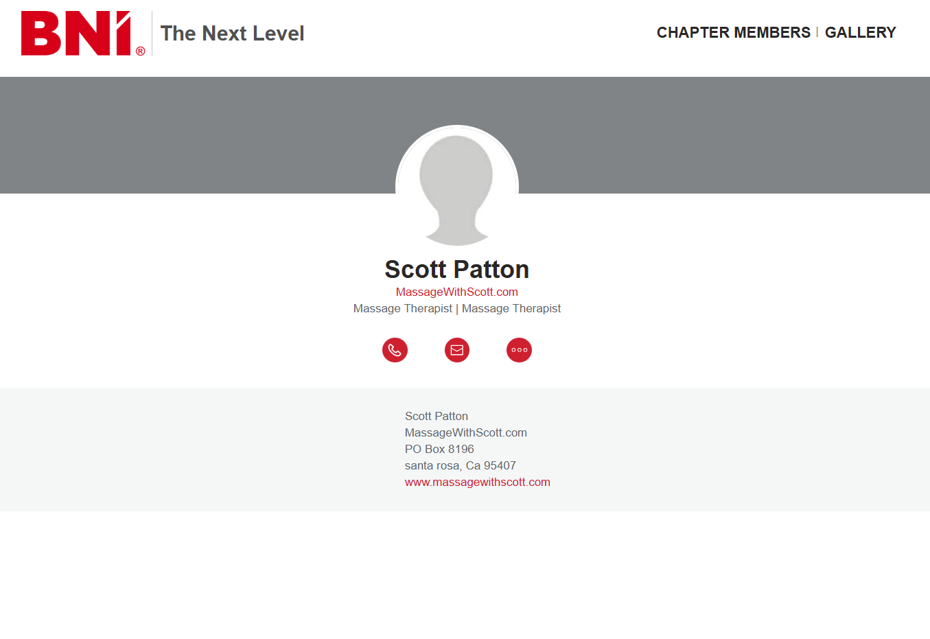Before optimization view of Scott Patton's BNI member profile.